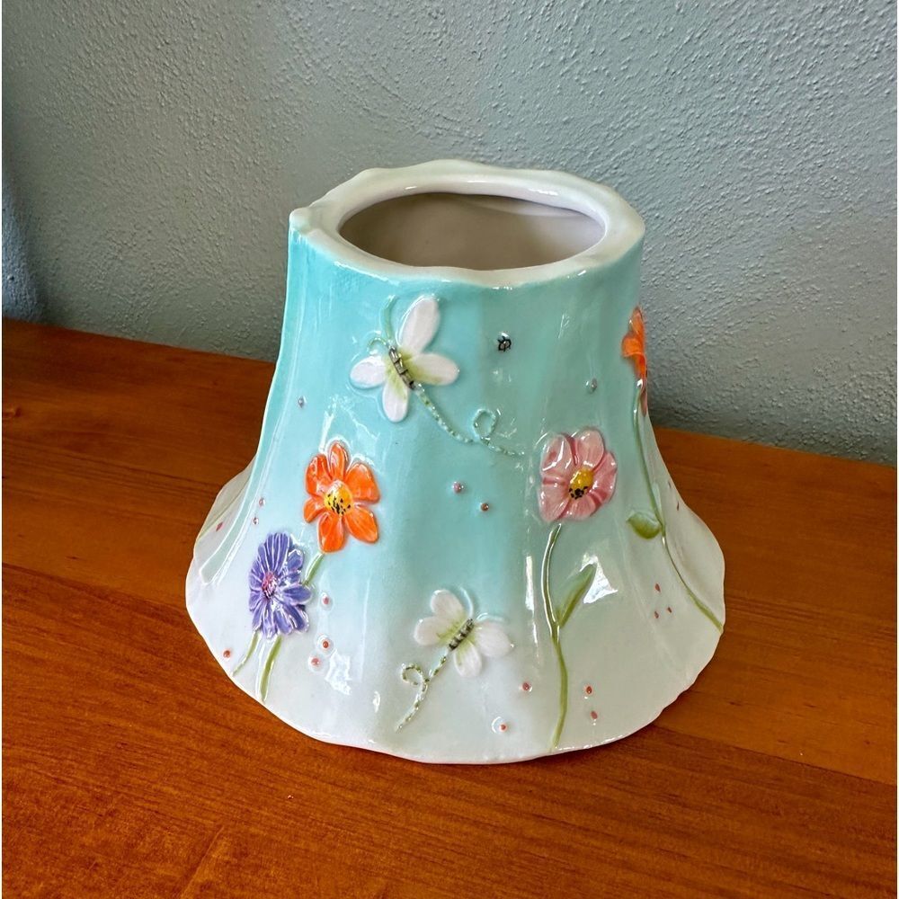 Yankee Candle Shade Water Garden Flower Dragonfly Floral Larg Embossed Spring
